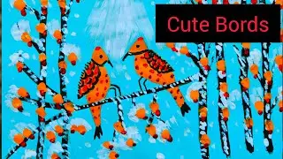 live Cute Birds in the Winter Morning Scenery painting for beginners/Acrylic Step by Step/