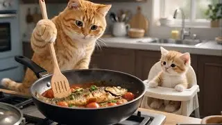 Baby Cat Catches Fish! Mama Cat Cooks Dinner 🐟