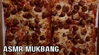 ASMR LITTLE CAESAR'S DETROIT STYLE SAUSAGE PIZZA MUKBANG EATING SOUNDS