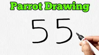 How to draw Parrot drawing from number 55 | Parrot Drawing Easy | Green Parrot Drawing