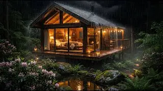 Rainy Night Forest Ambience with Cozy Cabin Sounds for Deep Sleep and Peaceful Relaxation