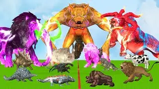 The Ultimate Battle 45 Wild Animals Mammals vs GIGA T-REX Dinosau Epic Run Zigzag Down Course Outsid