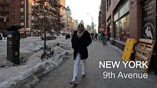 New York &ndash; Walking Tour 9th Avenue NYC 4K 60fps | Snowy Winter Day 