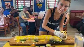 Woman easily completes 10 pound burrito challenge!