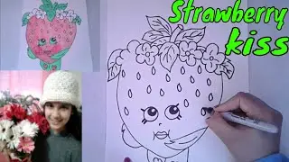 How to draw cartoon Strawberry Kiss Shopkins for kids/cute strawberry kiss shopkin  (90)