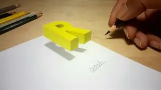 anamorphic illusion - 3D Trick Art Drawing on Paper,  floating Letter R