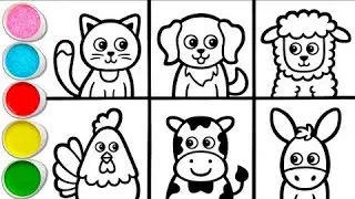 How to Draw and Color Animals for Kids 🐱🐶 |Easy Animal Drawing for Kids | Step by Step Coloring