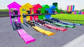 Garage With Color   ALL COLORED EXCAVATOR, BULLDOZER TRANSPORTING WITH FLATBED TRUCK - FS 22