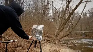 Plein Air Oil Painting on a Cloudy Winter Afternoon