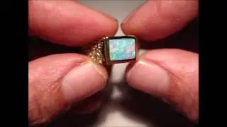 White Opal Ring for Men 14k Gold Textured Band | FlashOpal