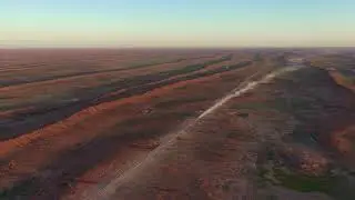 Drone View of Road Train on the Strezleki Track, Outback South Australia 4K