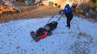 SNOW mowing! Trying our lawnmowers on snow | Yard Work videos for kids