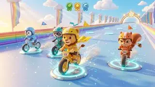 Rainbow Ramp Rally 🏁🌈 | Cute Animal Bike Race Through Jungle, Candy & Sky!