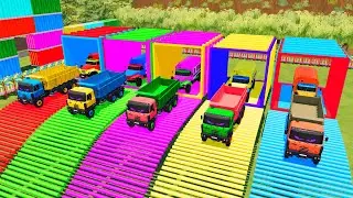 Garage with Colors - ALL POLICE TRUCK WITH DOUBLE FLATBED TRAILER TRUCK, VOLVO, INTERNATIONAL