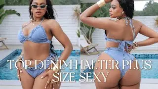 Top Denim Halter Plus Size Sexy.