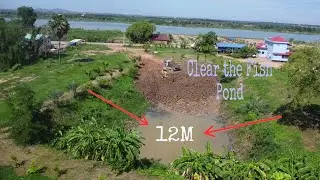 Best Action Bulldozer Pour soil to clear the Fish Pond Depth 12M Process by Dozer and  Dump Truck