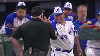 Brian Snitker is ejected following an Austin Riley hit by pitch
