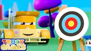 MiniTrucks na Zawodach Strzeleckich 🎯 Wyzwanie z Tony Truckiem | Truck Cartoons | Truck Games
