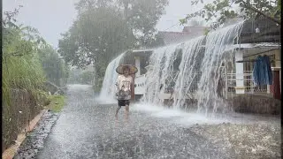 Walk in Village - Heavy Rain and Thunder Sounds for Sleeping - Dark Storm Sounds for Anxiety Relief