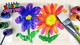 Learn Colors for Kids and Color Glitter Paint Flowers Coloring Pages