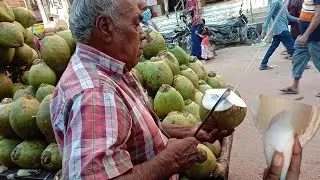 65 Years Old Man Coconut Cutting Skills - Bengali Street Food