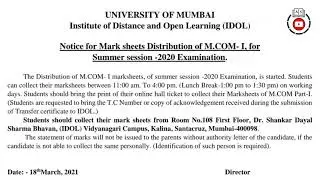 M.Com Part 1 Marksheet Distribution | Mumbai University IDOL | Ashish Sir
