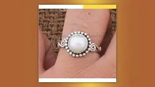 Pearl Silver Gemstone Silver Ring | 925 Sterling Silver Round Gemstone Ring | Designer Spiral Han...