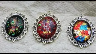 GLASS OVAL PENDANTS USING NAIL ART AND NAIL POLISH TUTORIAL