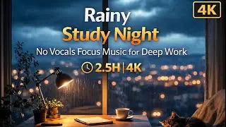🌧️ Rainy Night Study Ambience | 3 HOURS 4K Focus Music (No Vocals)