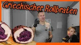 Griechischer Rollbraten mit Kartoffel-Bohnen-Zwiebel-Feta-Beilage vom Drehspieß