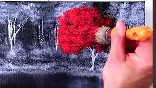 How to paint Red Tree in the Night Forest | Easy Acrylic Painting Techniques for Beginners