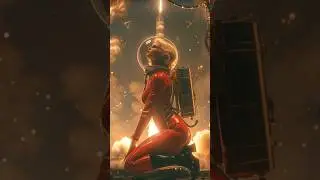 Atompunk Beautiful Woman Astronaut Space Rocket Nuclear Retro Futurism Jazz Music AI