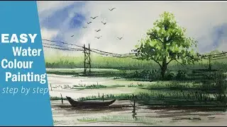 How to draw  a tree easy water color painting landscape .