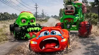 3D Trend McQUEEN : ESCAPING ZOMBIES BATMOBILE & TRAIN IN THE CITY - Horror Story - BeamNG.Driver