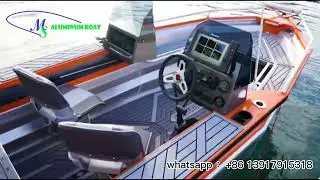 Aluminum pontoon fishing boat, welded from marine grade 5083 aluminum alloy.