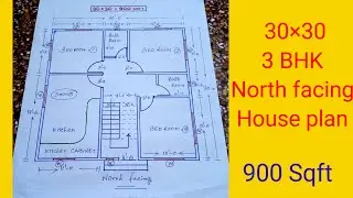 900 sqft house 🏠 plan || North facing 3 bedrooms makan ka naksha || 3 BHK simple ghar ka design ||