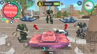 Rope Hero: Vice Town (Tank vs Robot Car Group Fight in Army Base Threshold)  - Android Gameplay HD