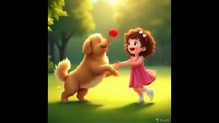 cute girl playing with a dog