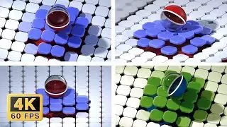 Rolling glass ball on floating tiles - Free stock video - 3D Animation 4K 60fps