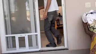 Tela de correr com portinhola PET