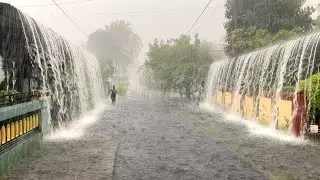 Heavy rain and lightning in the beautiful countryside of Indonesia | Overcome Insomnia