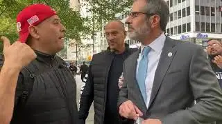 CM Julie Menin and Richard Maroko of Hotel Trades Union Confronted by @nycdriversunite 10/9/24