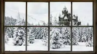 NO WIND ~ Cozy Winter Window View ❄️ Snowfall and Castle Forest Ambience for Deep Relaxation