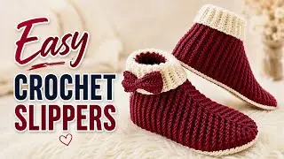 Вязаные тапочки-носки крючком для начинающих | Легко и быстро