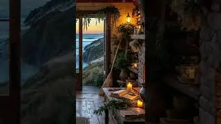 🌙 Enchanted Coastal Kitchen | Candlelight, Fireplace & Ocean Waves #shorts  #ambientloop #peaceful