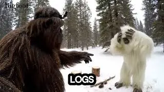 Bigfoot Building Log Cabin In Woods