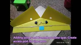 Scratch built corrugated plastic built delta shape flying wing RC aircraft