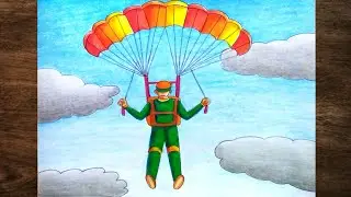 How to draw a parachute man step by step/Parachute man drawing with oil pastels