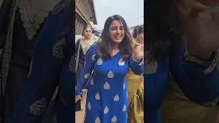 Roshna, looking beautiful in a churidar, arrived for the puja of her new movie #roshnaannroy #act...
