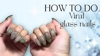 Trying to recreate Glass Cat-Eye Nails 💚🍏✨ #nailart #glass #fyp 